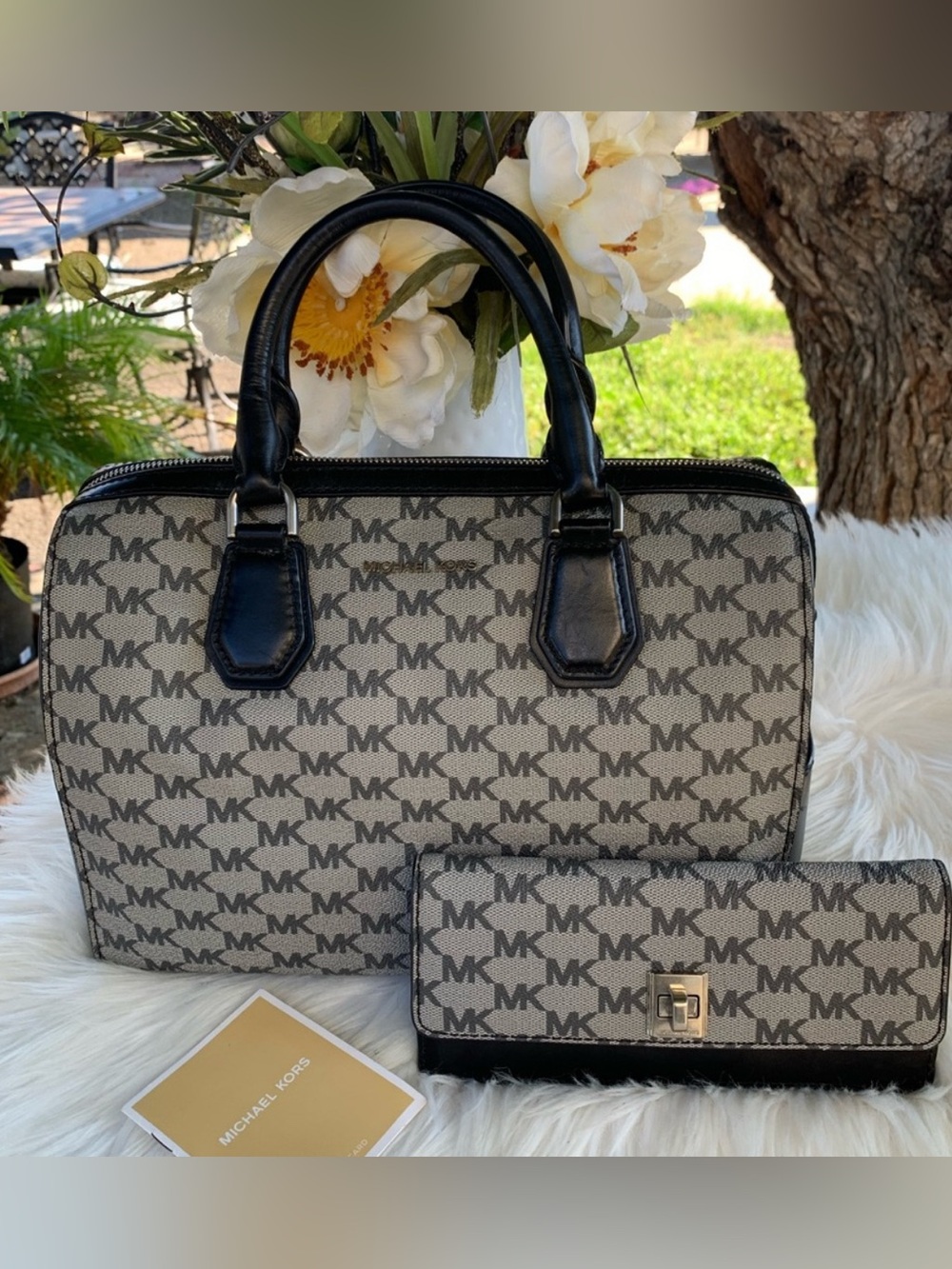 Michael Kors Mercer Monogram Leather Medium Duffle Satchel And Envelop Wallet